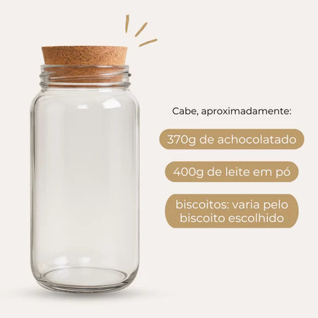 KIT 3 POTES DE VIDRO COM TAMPA ROLHA + ADESIVOS EXCLUSIVOS | ORGANIZAÇÃO E ELEGÂNCIA