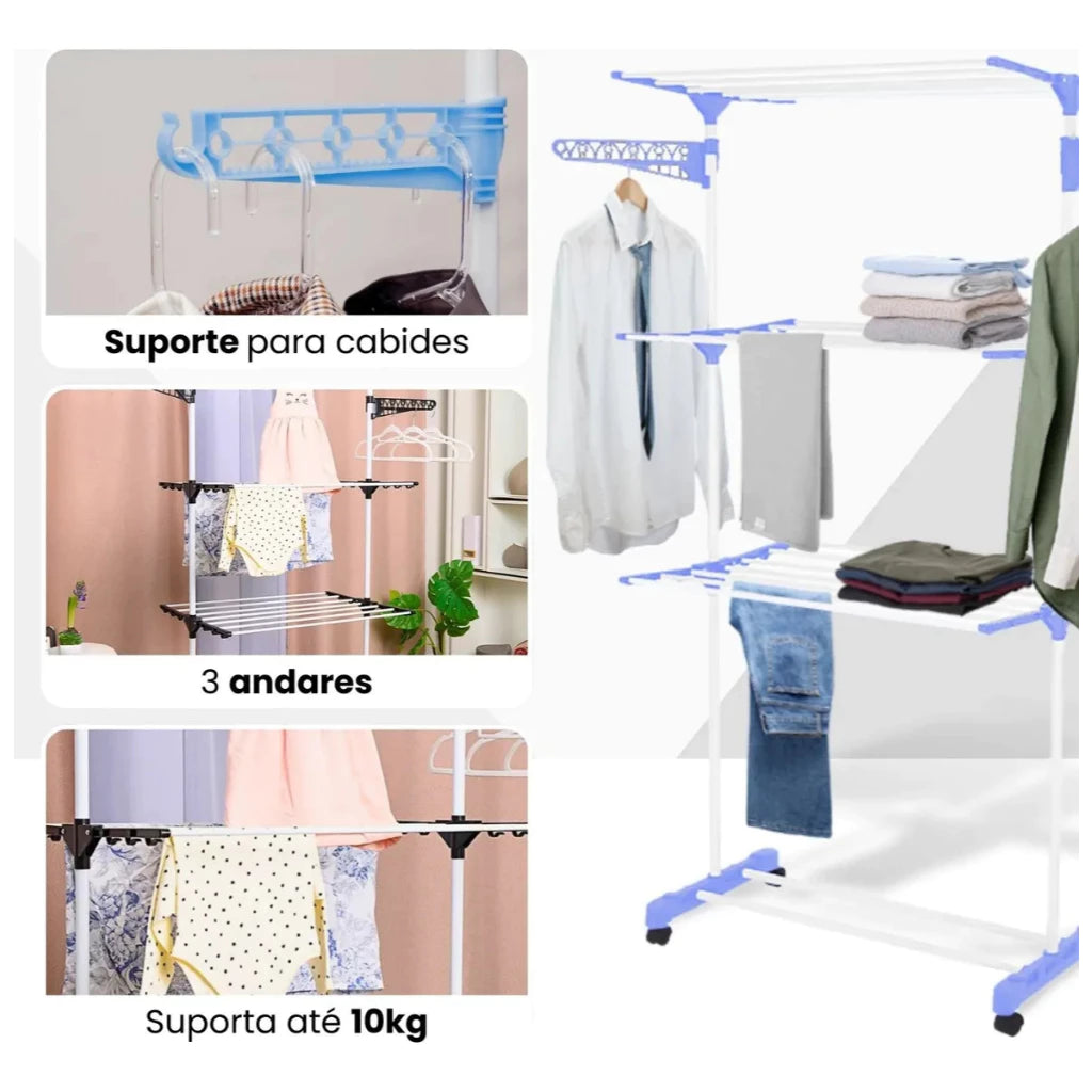 VARAL DOBRÁVEL MÁXIMO – Grande capacidade, portátil e reforçado.