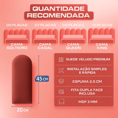 ENVIO FULL KIT 10 PLACAS DE CABECEIRA ESTOFADA AUTO COLANTE PARA CAMA SUPER KING